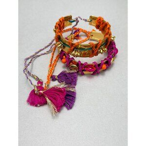 Zara Boho Chic Gold Tone Set 2 Cuff Bracelets Colorful Tassel NWOT